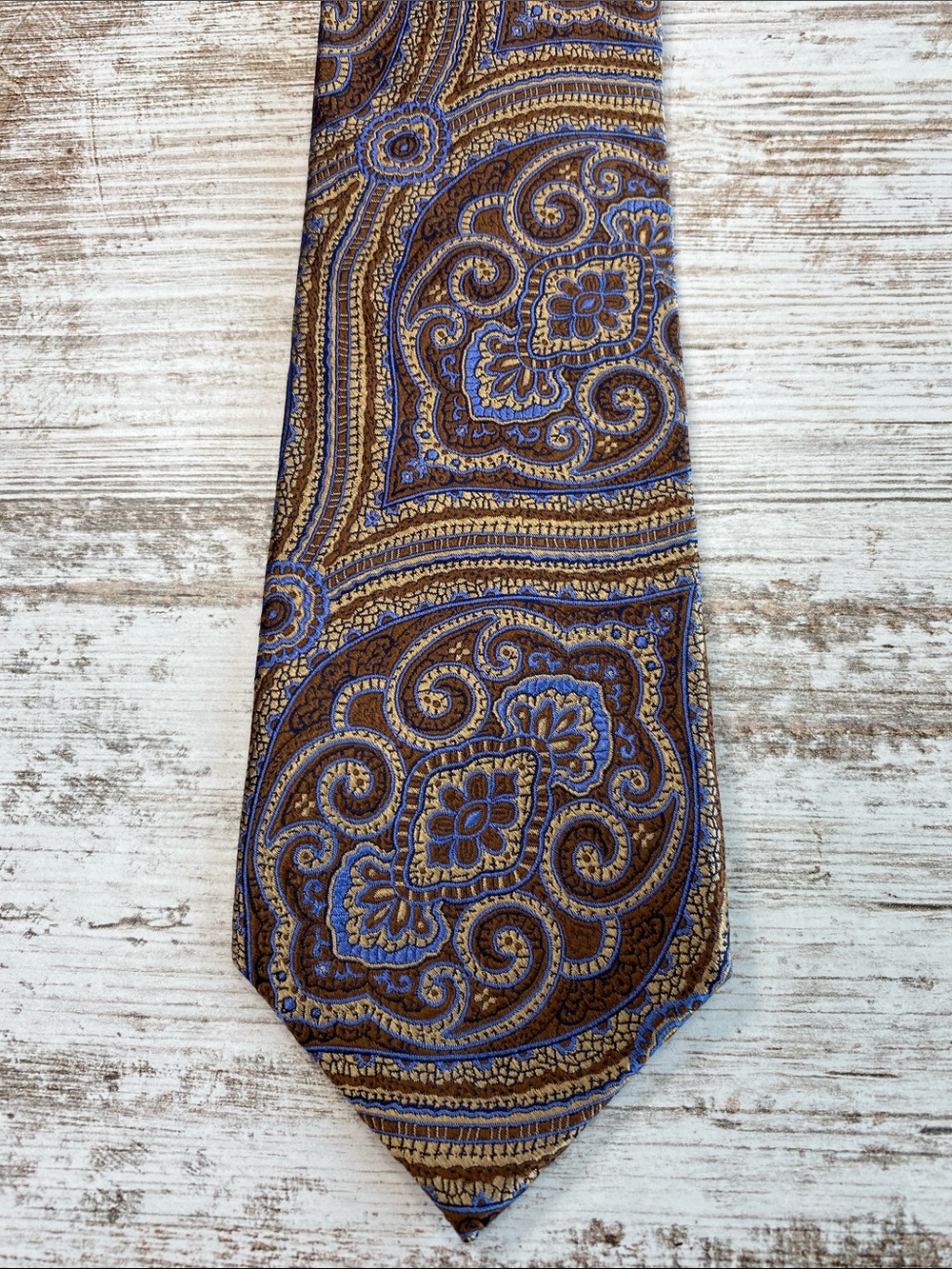 Bruno Piatelli Roma Paisley Silk Tie Extra Long 62” Gold Blue Brown Necktie